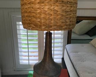 #79 - $50 - Wood lamp with wicker shade 14"Rx26"H