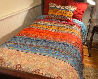 #59A - $220  wood Twin Sleigh Bed 50"H - one with mattress