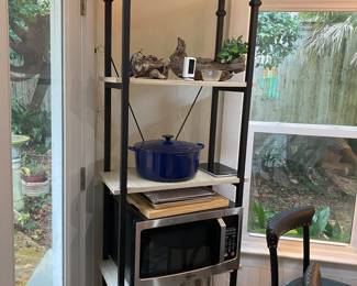 #33- $240 - Wood & Metal Shelving Unit 26"Wx12"Dx74"H Fleur de lys