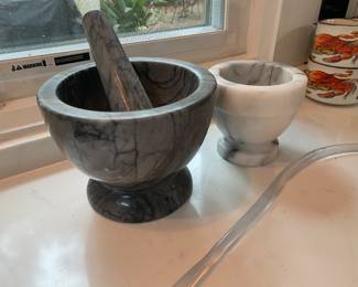 #47A $36 / #47B $46 - 2 Gray Marble Mortar and Pestle - both have the grinder piece (no photo of light grey one)