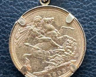 $500 -  1/2 Sovereign gold coin 0.917 Brit Victoria  - dated 1893 in 14kt bezel. 