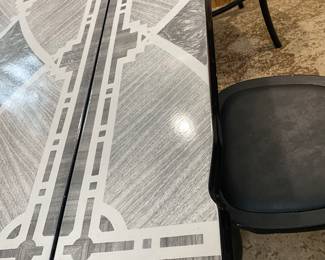 #37 - $450 - Vintage MCM 50's Enamel & Wood Table 40"Wx48"Dx30"H & #38 - $198 - 4 Black Wood Chairs 18"Wx18"Dx32"H