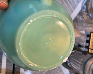 #43 6- $30 - Jadite 4 spice dispensers (1 as is damaged ) & $20 Batter Bowl - $50 for all. 