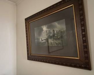 #61 - $70 - Wood frame and print mat picture 31"Wx23"H