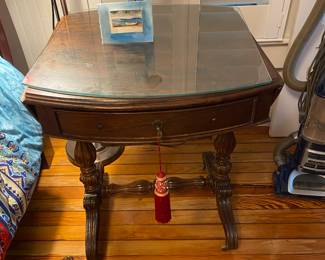 #62 - $140 - Wood side table w/leaves 24"L+16" w/leaves 23"x29"H"