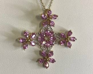 Molloy Pink And White Sapphire And 14k Gold Floral Necklace