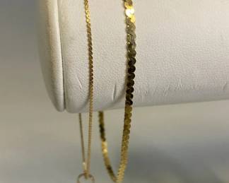 14k Gold And Spinel Bracelet And 14k Gold Flat Chain Bracelet