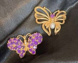 14k And Amethyst Butterfly Brooches