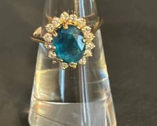 Blue Topaz And Diamonds 14k Gold Cocktail Ring