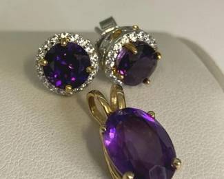 Amethyst Pendant And Spinel 925 Earrings
