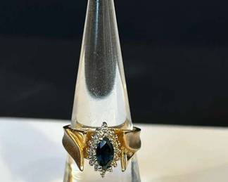 Blue And White Sapphire And 14k Ring