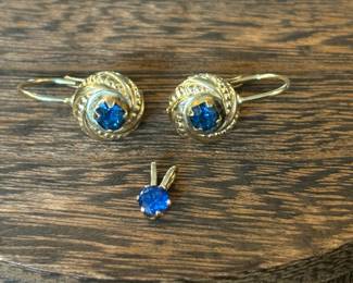 14k Gold Earrings And Blue Spinel Pendant