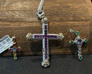 925 And 14k Gemstone Cross Pendants