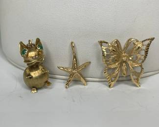 14k Gold Butterfly Pendant And 14k Gold Squirrel Pendant