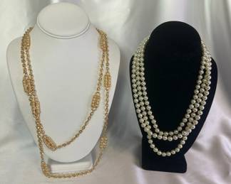Camrose Kross Reproduction Jackie Kennedy Simulated Pearl And Goldtone Paperclip Necklaces