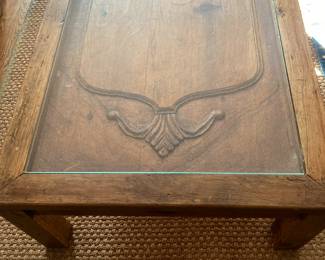 Rustic Wood carved  Coffee Table with glass top