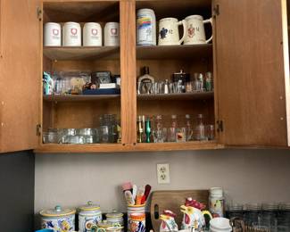Italian dishes, vases, pitchers, etc.  Bar ware, beer steins
