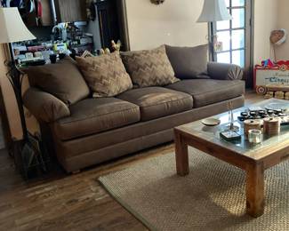 Henredon Sofa and a pair of iron floor lamps