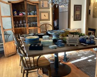 Rustic Display Cabinet, Large pedestal dining table, Italian/Spanish dishes & serving pieces