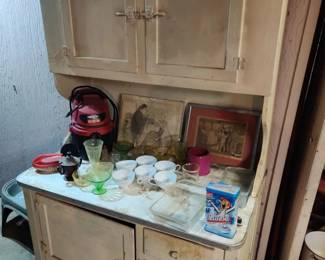 Vintage, granite top Hoosier cabinet 