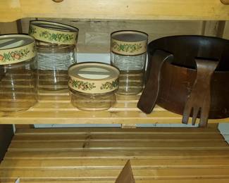 Wood bowl 4 utensils