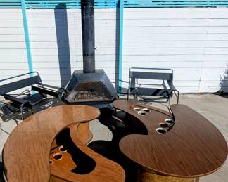 MCM fireplace and 2 Grand Server coffee tables