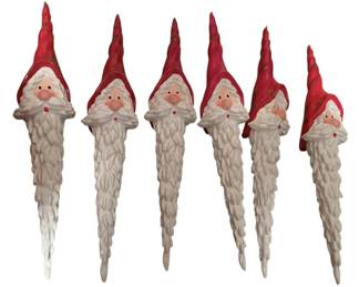 6 Long Beard Santa Ornaments