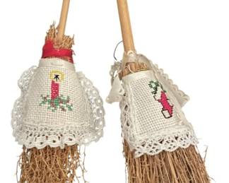Cross Stitched Broom Christmas Decor