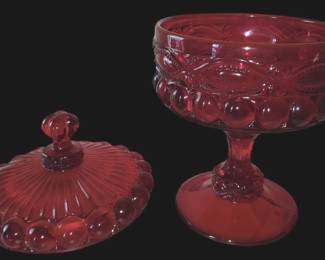 Vintage Eyewinker Red Glass Candy Dish