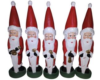 Five Carved Wooden Santas