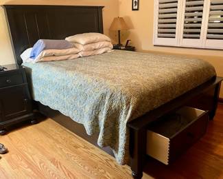 Bed, with headboard has drawers underneath, 2 matching nightstands