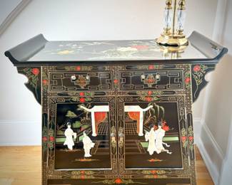 Black lacquer chinoiserie cabinet