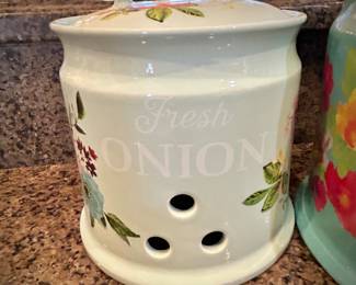 Pioneer Woman garlic, potato, and onion canisters