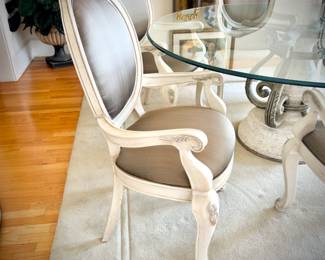 Henredon round glass table with six ivory Henredon chairs