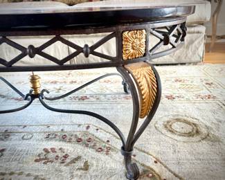 Black marble coffee table with purple/plum inlay (this piece matches the chest in Family Room)