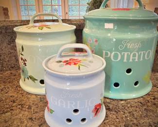 Pioneer Woman garlic, potato, and onion canisters