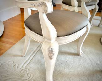 Henredon round glass table with six ivory Henredon chairs
