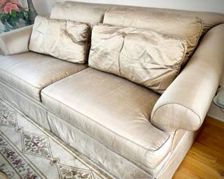 Hickory & White tan silk sofa