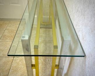 Modern glass, brass, and chrome console