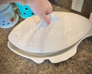 White covered fish server