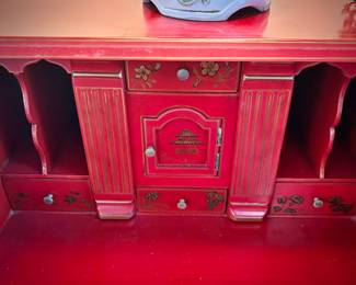 Red lacquer chinoiserie writing desk