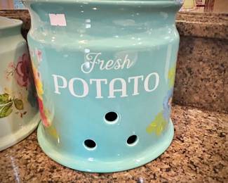 Pioneer Woman garlic, potato, and onion canisters