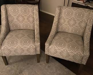 Contemporary gray pattern chairs 25w x 26 deep x 34 high.  Almost completely unused and in brand new condition. $150 each - 50% off original value