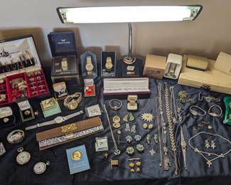 Some very beautiful and vintage jewelry has been added to the sale!  Longines 14K 17 jewel.  Rockford pocket watched tested over 10K.  Gruen 10K filled 17 jewel mechanical working...and then we have a new never used Michael Kors.  Great variety!  Bring your testing equip. and scale.