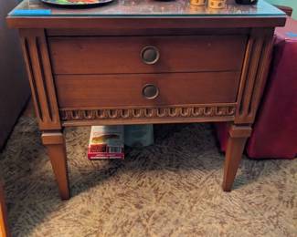 Lane Walnut with glass top.