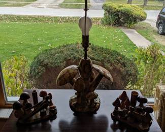 Rare vintage ceramic mushroom lamp with hard to find finial.  (Finial has been repaired)