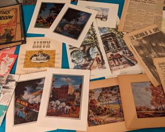 Framed foils, pamphlets, newspapers.