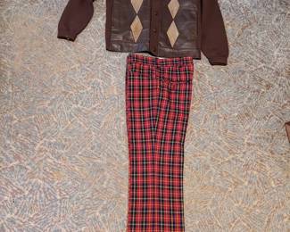 Match those pants with the shirts in the basement...add anyone of the ties, throw on this sweater and you are all set with a George McFly costume.  Seriously though the pants are Levi's Panatela and the Sweater is Strozzi from Italy Real Leather and 100% Wool.