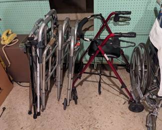 Walkers and wheelchair.