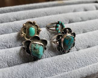Turquoise and sterling vintage native jewelry. 